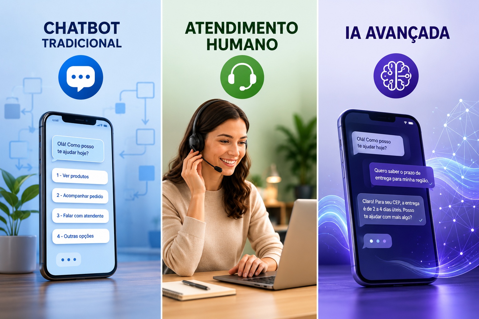 Ondersteuning via WhatsApp: vergelyking tussen tradisionele chatbots, menslike en gevorderde KI